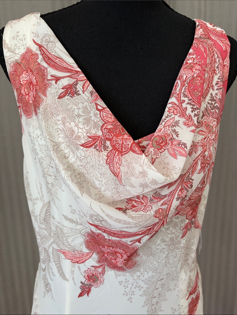 Sleeveless Creme and Coral Floral Cowl Neck Maxi Dress - Picture 2 of 7